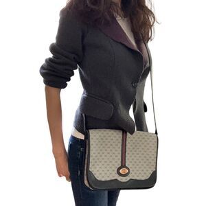 Gucci vintage navy micro Gg and black leather bag